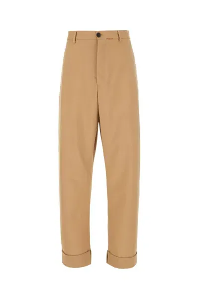 Marni Logo Embroidered Tailored Trousers In Brown