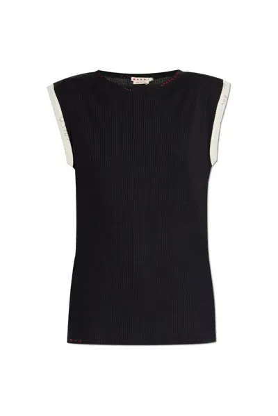 Marni Logo Embroidered Tank Top In Black