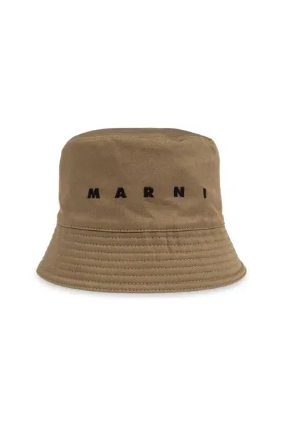 Marni Logo Embroidered Twill Bucket Hat In Brown