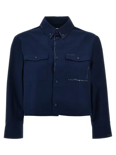 Marni Logo Embroidery Stitching Shirt Shirt, Blouse In Navy Blue