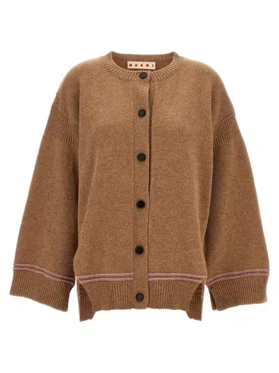 Marni Logo Intarsia Cardigan In Beige