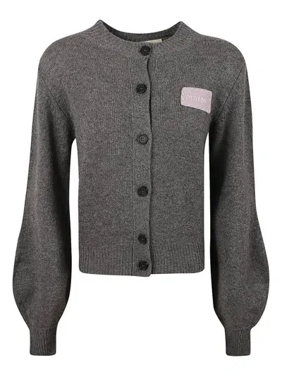 Marni Logo Patch Buttoned Cardigan In Grey