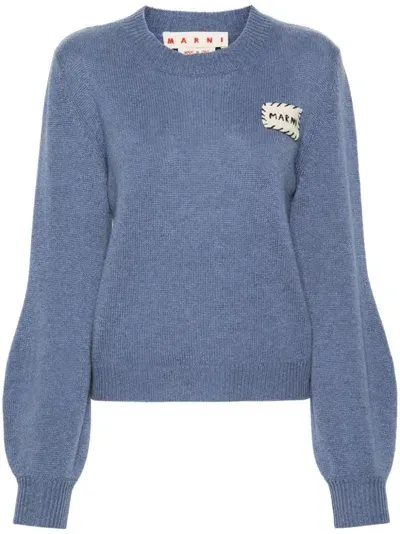 Marni Logo-patch Cashmere Jumper In Blue