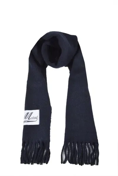 Marni Logo Patch Fringed Scarf In Black