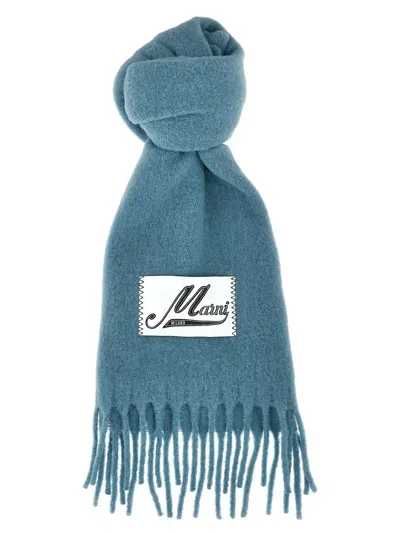 Marni Logo Patch Scarf In Blue