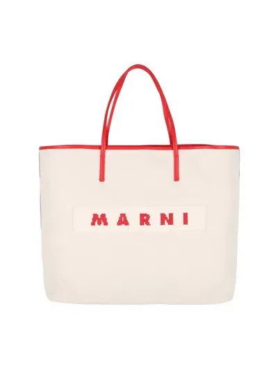 Marni Logo Patch Top Handle Bag In White