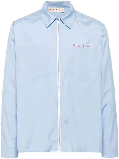 Marni Logo Poplin Shirt In Azure