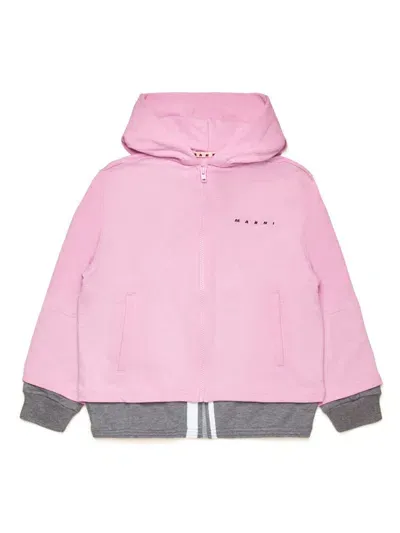 Marni Kids' Logo-print Cotton Zip-up Hoodie In Pink