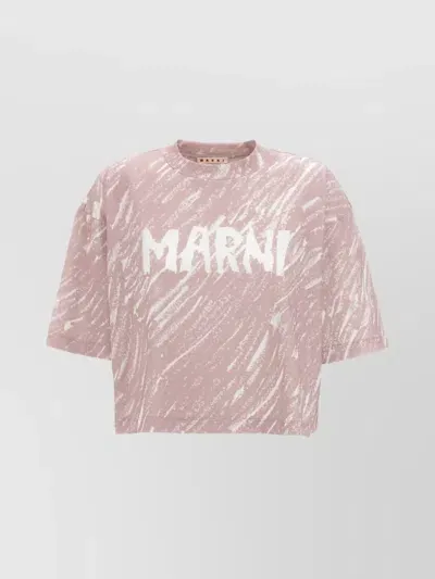 Marni Logo Print Cropped T-shirt In Pink