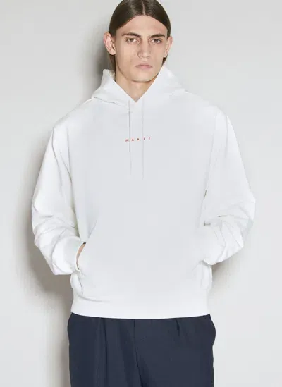 Marni Logo Print Hooded Sweatshirt In White