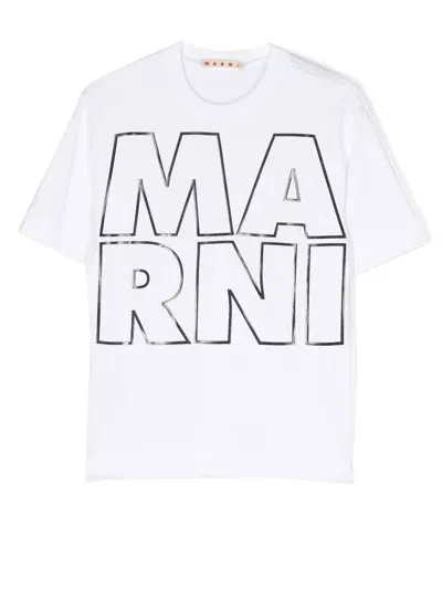 Marni Kids' Loog-print Short-sleeve T-shirt In White