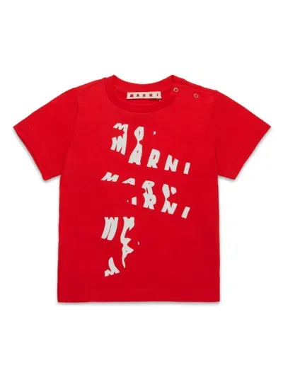 Marni Babies' Logo-print T-shirt In Red