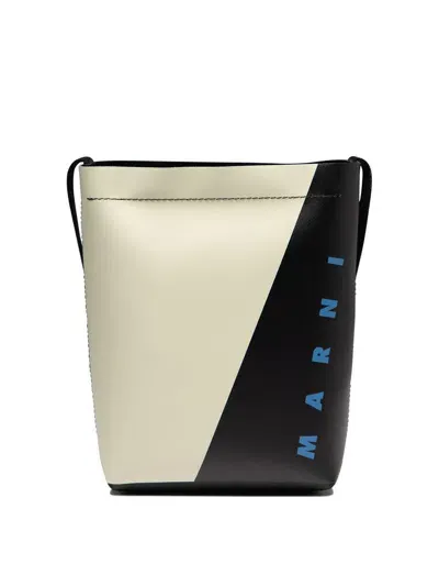 Marni Logo Printed Bicolour Crossbody Bag In White