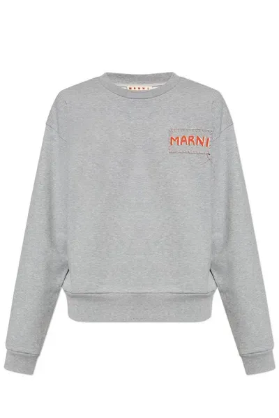 Marni Logo Printed Crewneck Sweatshirt In Grey