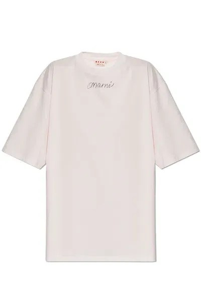 Marni Logo Print Cotton T-shirt In Pink