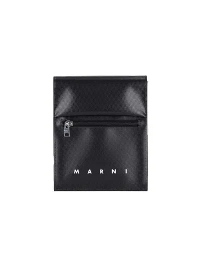 Marni Logo-print Press-stud Fastening Shoulder Bag In Black  