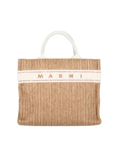 Marni Logo Tote Bag In Beige