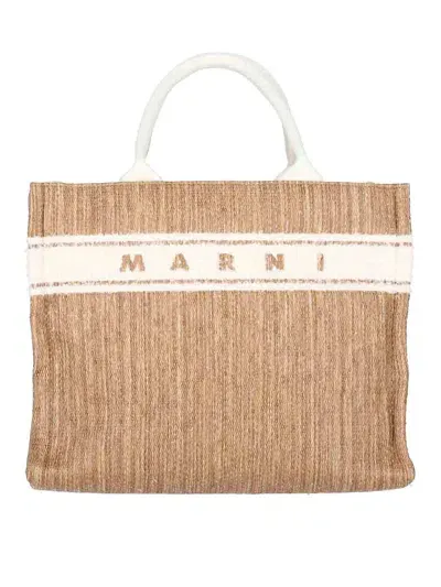 Marni Logo Tote Bag In Beige