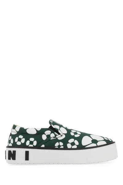 Marni Printed Canvas  X Carhartt Wip Slip Ons In Green