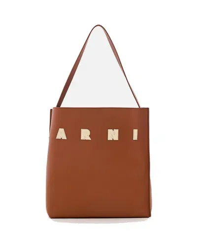 Marni Medium Museo Hobo Leather Bag In Brown