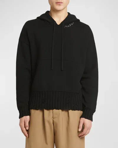 Marni Distressed Hooded Knit Sweater – Fw24 Collection In Black