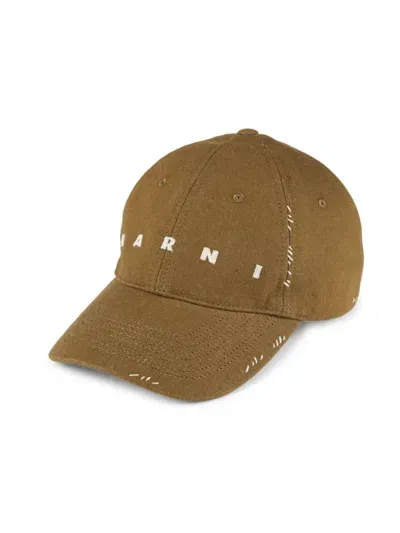 Marni Men's Logo-embroidered Denim Baseball Cap In Creta