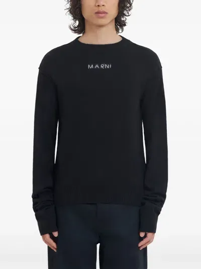 Marni Men Logo Roundneck Sweater In 00n99 Black