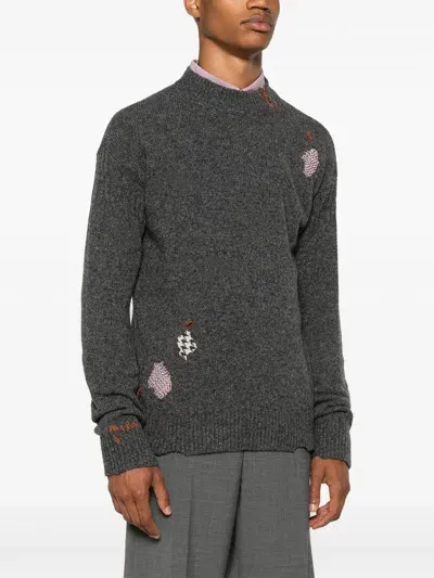 Marni Distressed Panelled Virgin Wool Sweater In 00n80