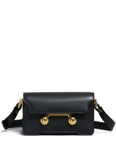 Marni Mini Trunkaroo Leather Shoulder Bag In Black