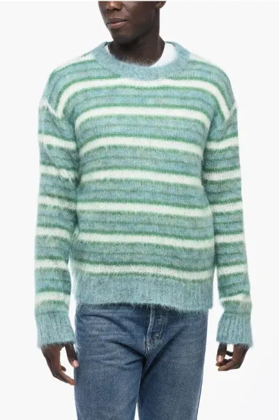 Marni Striped Round-neck Jumper In Green