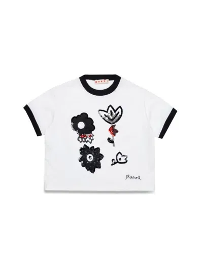 Marni Kids' Sequin Embellished Cotton T-shirt In White