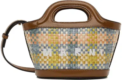 Marni Micro Tropicalia Interwoven Tote Bag In Brown