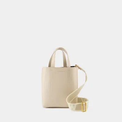 Marni Mini Museo Leather Tote Bag In Neutrals