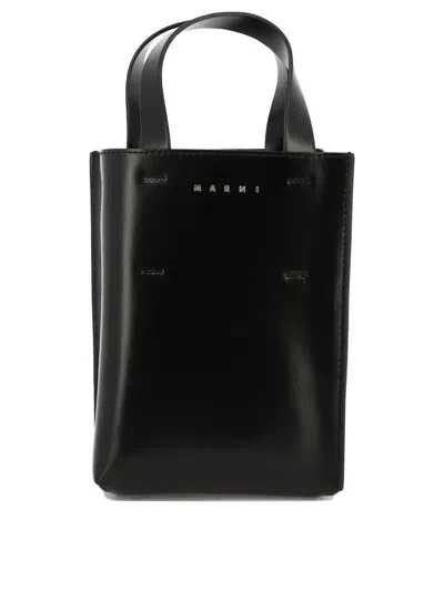 Marni Mini Museo Nano Leather Handbag In Black