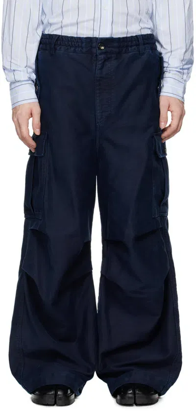 Marni Navy Moleskin Cargo Pants In 00b81 Light Navy