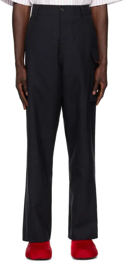 Marni Navy Tropical Wool Trousers In 00b99 Blublack