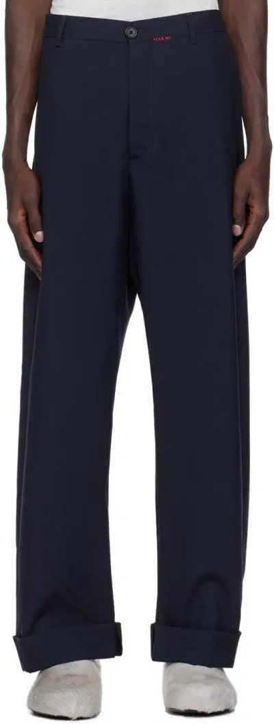 Marni Navy Wide-leg Trousers In 00b99 Blublack