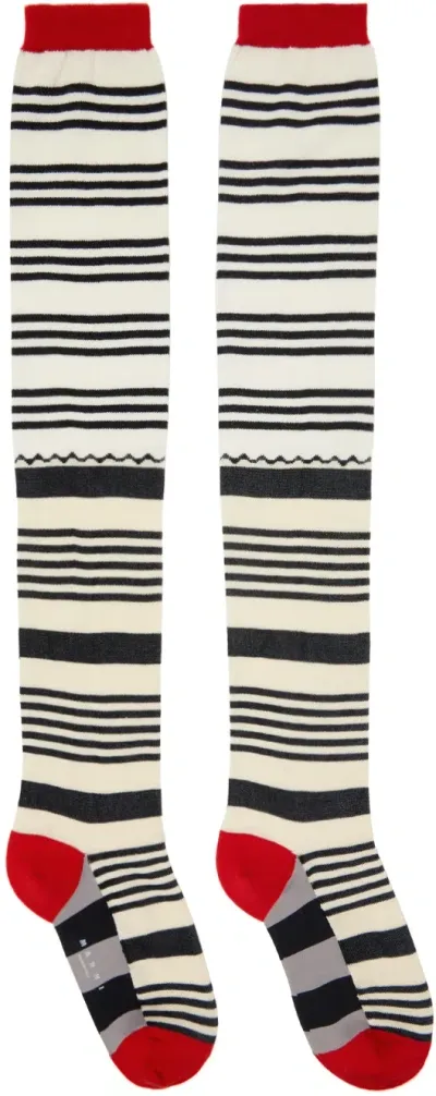 Marni Off-white & Black Patch Stripes Socks In Rgw09 Glass