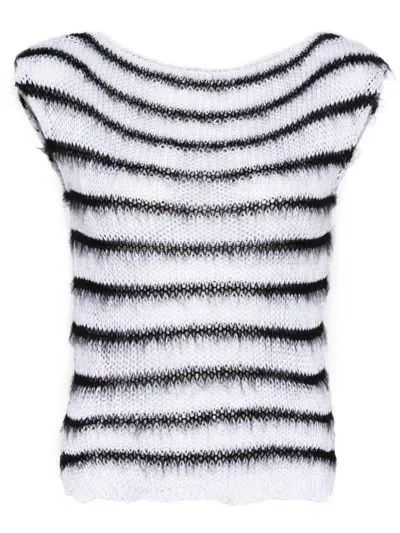 Marni Open-knit Striped Top In White