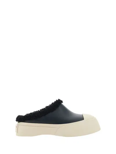 Marni Pablo Leather And Shearling Clog In Black