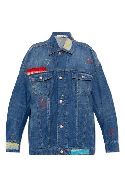 Marni Patchwork Denim Jacket In Blue