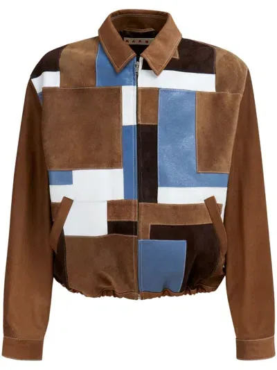 Marni Patchwork-design Leather Jacket In Multicoloured