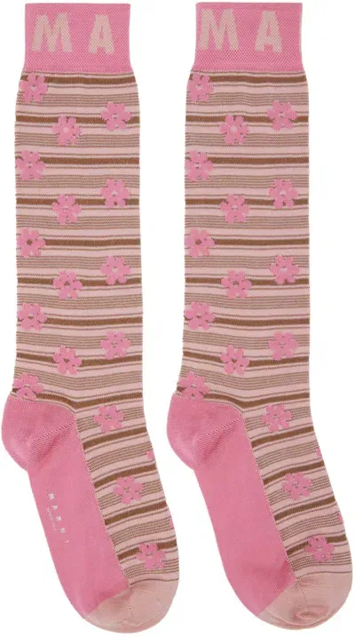 Marni Pink Flower Jacquard Socks In Flc13 Pinky Gummy