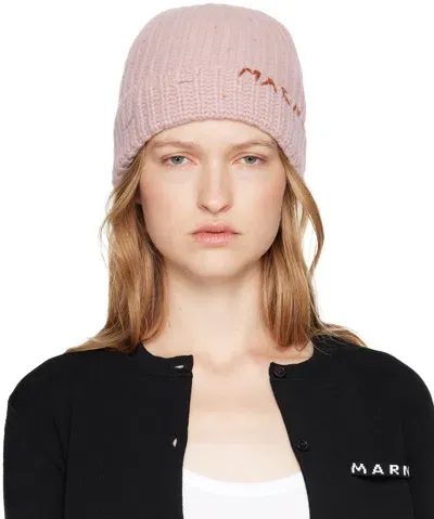 Marni Pink Shetland Wool Beanie In 00c06 Peony