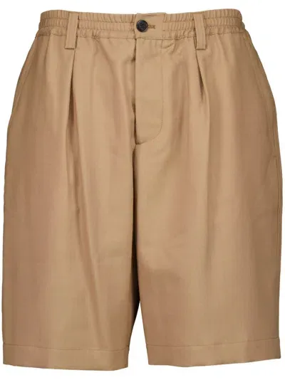 Marni Pleated Wool Bermuda Shorts In Brown