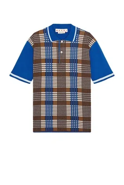 Marni Checked Cotton Polo Shirt In Cigar