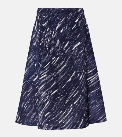 Marni Printed Denim Midi Skirt In Blue