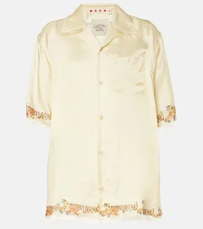 Marni Printed Satin Shirt In White