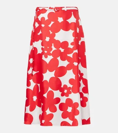 Marni Printed Silk Midi Skirt In Crimson