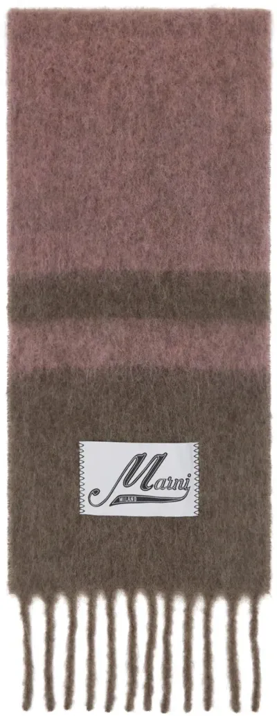 Marni Purple & Brown Striped Scarf In Stc68 Prune Violet